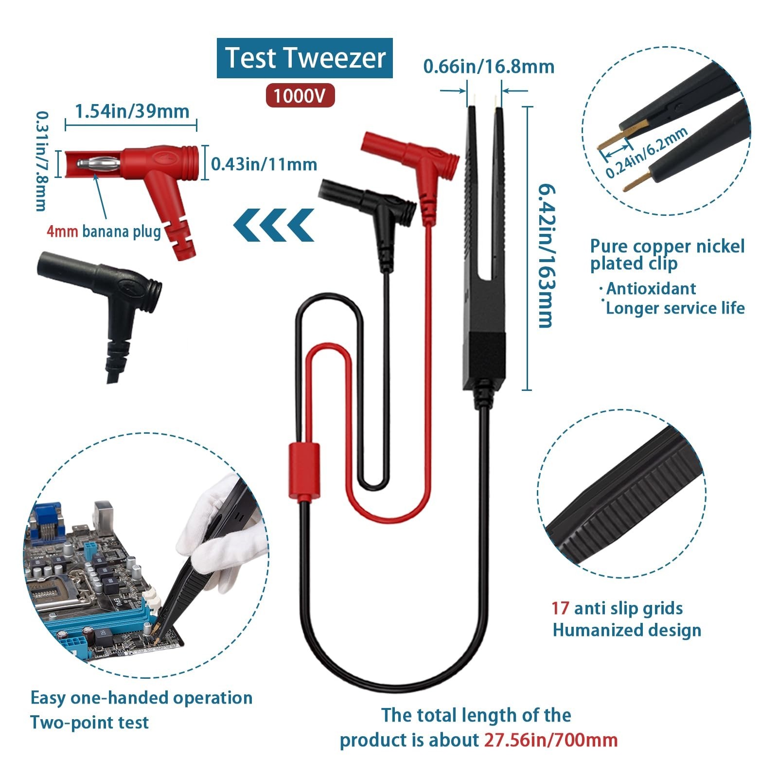 15 Pcs Multimeter Test Leads Kit with Alligator Clips,Test Hook,Test Probe,Tw...