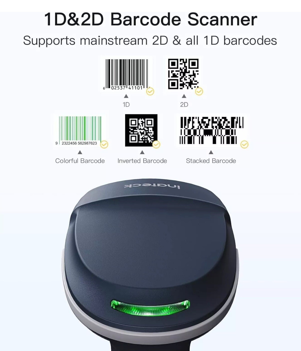 2D Wireless QR Barcode Scanner 3 in 1 Reader Screen Scanning Smart Stand BCST-54