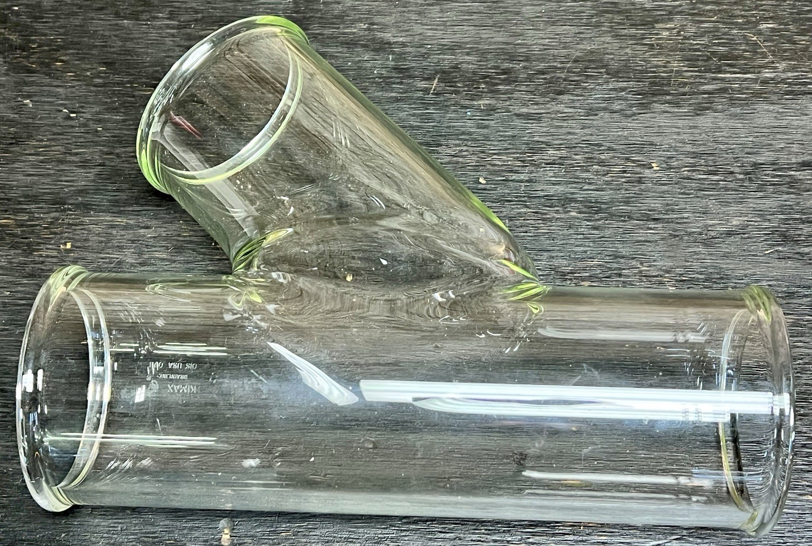 VINTAGE SCHOTT KIMAX GLASS PIPE DRAINLINE FITTING Y 4" ID x 14" LENGTH PLUMBING
