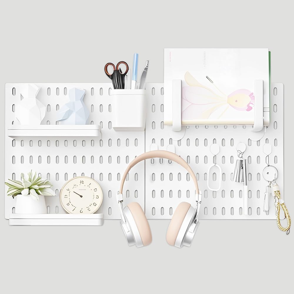 Pegboard Organizer Wall Kit 2 Pieces White Board 11 Accessories Storage Mount