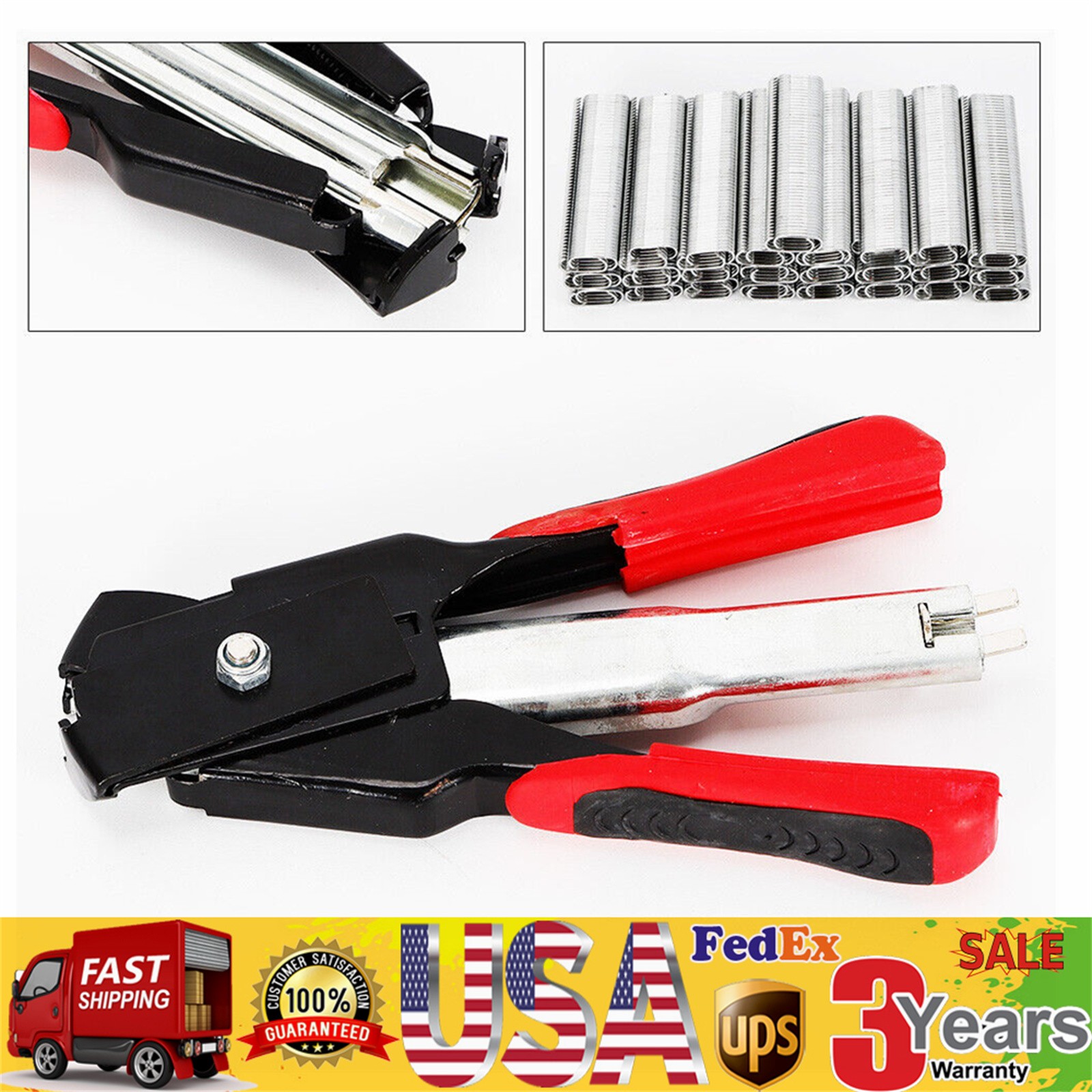 Hog Ring Pliers & 2500 C Clips Hog Rings Seat Covers Upholstery Fences Hand Tool