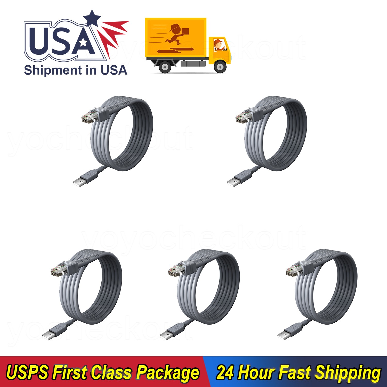 5 Pack For Zebra DS3407 LM200X LS2200 Cable 2M USB A to RJ45 CBA-U01-S07ZAR