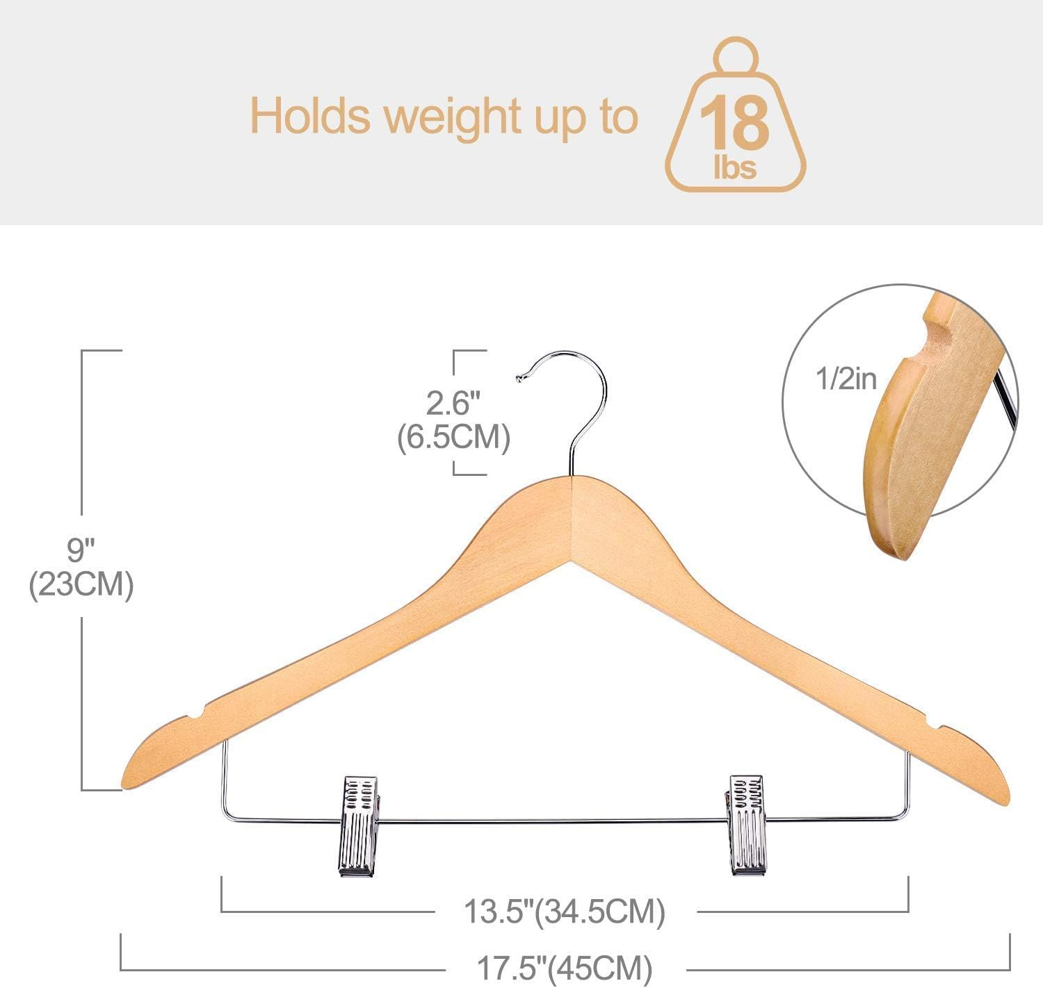 HOUSE DAY 12 Pack High-Grade Wooden Suit Hangers Skirt Hangers with Clips Solid