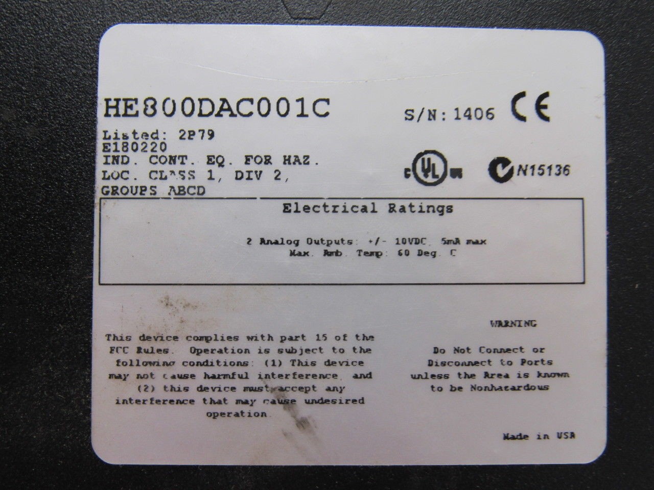 Horner HE800DAC001C Analog Output Module