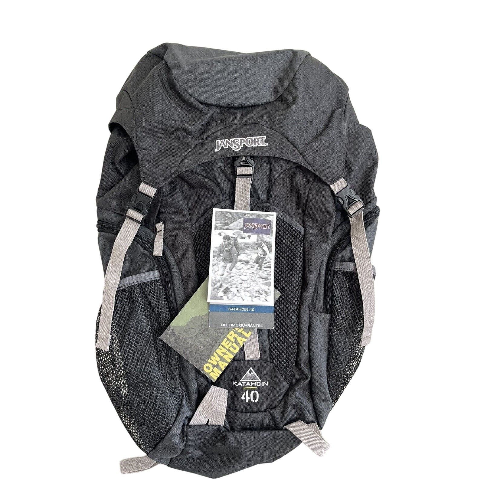 NWT JANSPORT Katahdin 40L Hiking Backpack Black/Gray T08F7CQ