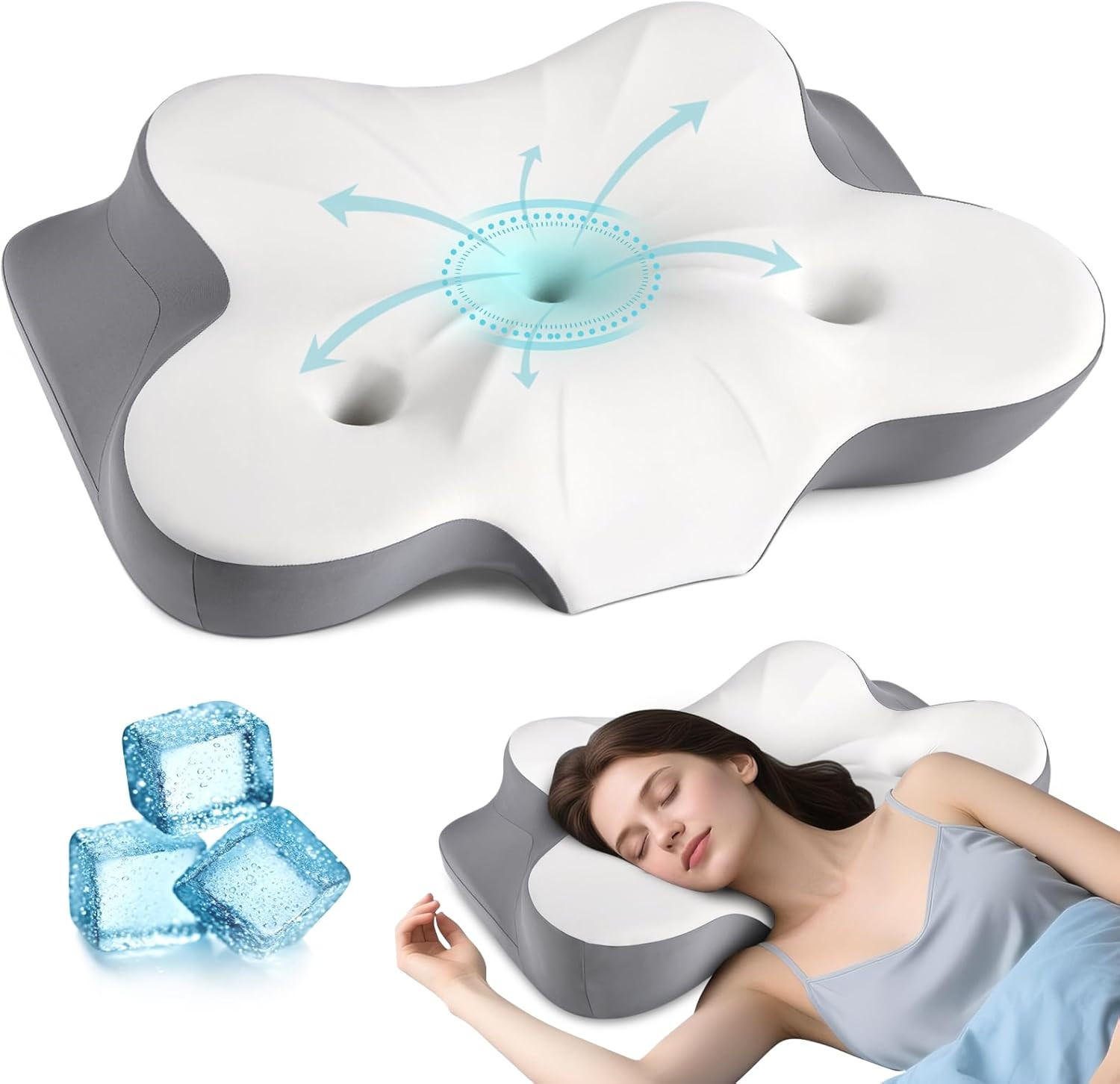 Cerrvical Neck Pillow- Ergonomic Memory Foam Pillows for Sleeping, Dual Ear R...