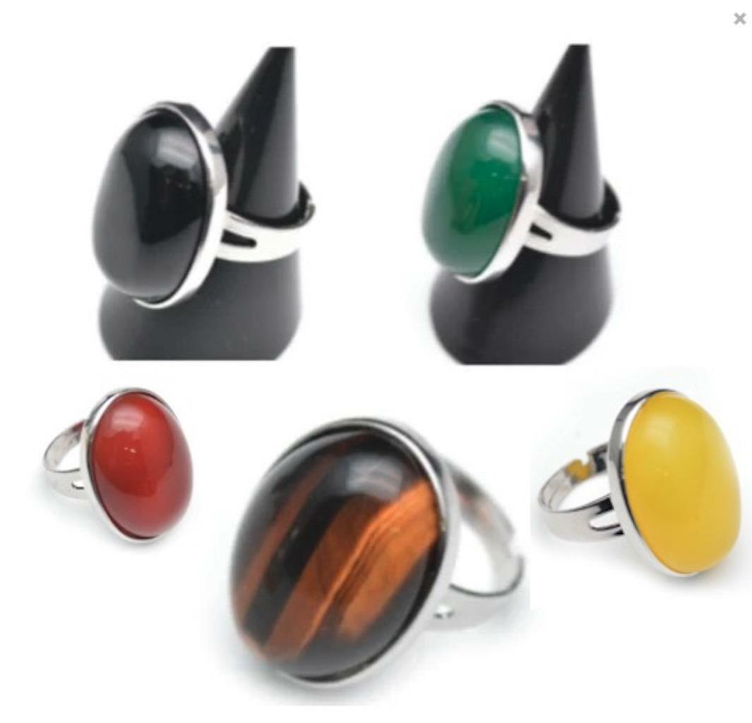 PACK OF FIVE stone adjustable rings ruby citrine,tigerseye,onyx,jade stones bx13