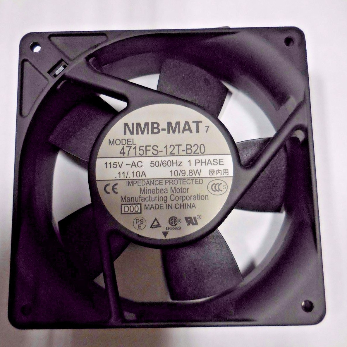 NMB-MAT 4715FS-12T-B20 Motor Fan (115 VAC, .11/.10A, 1 Phase, 50/60 Hz, 10/9.8W)