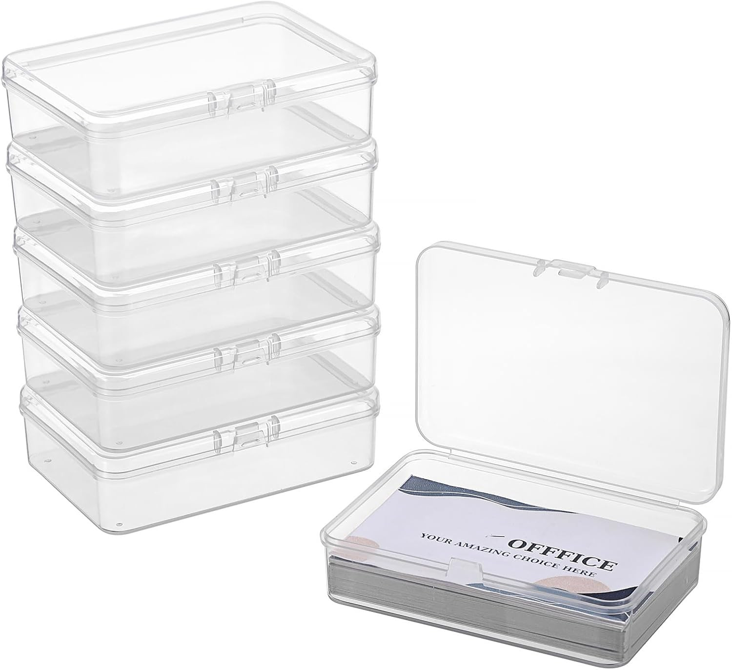 6 Pack Small Plastic Storage Containers Box for Business Cards - Portable Busine