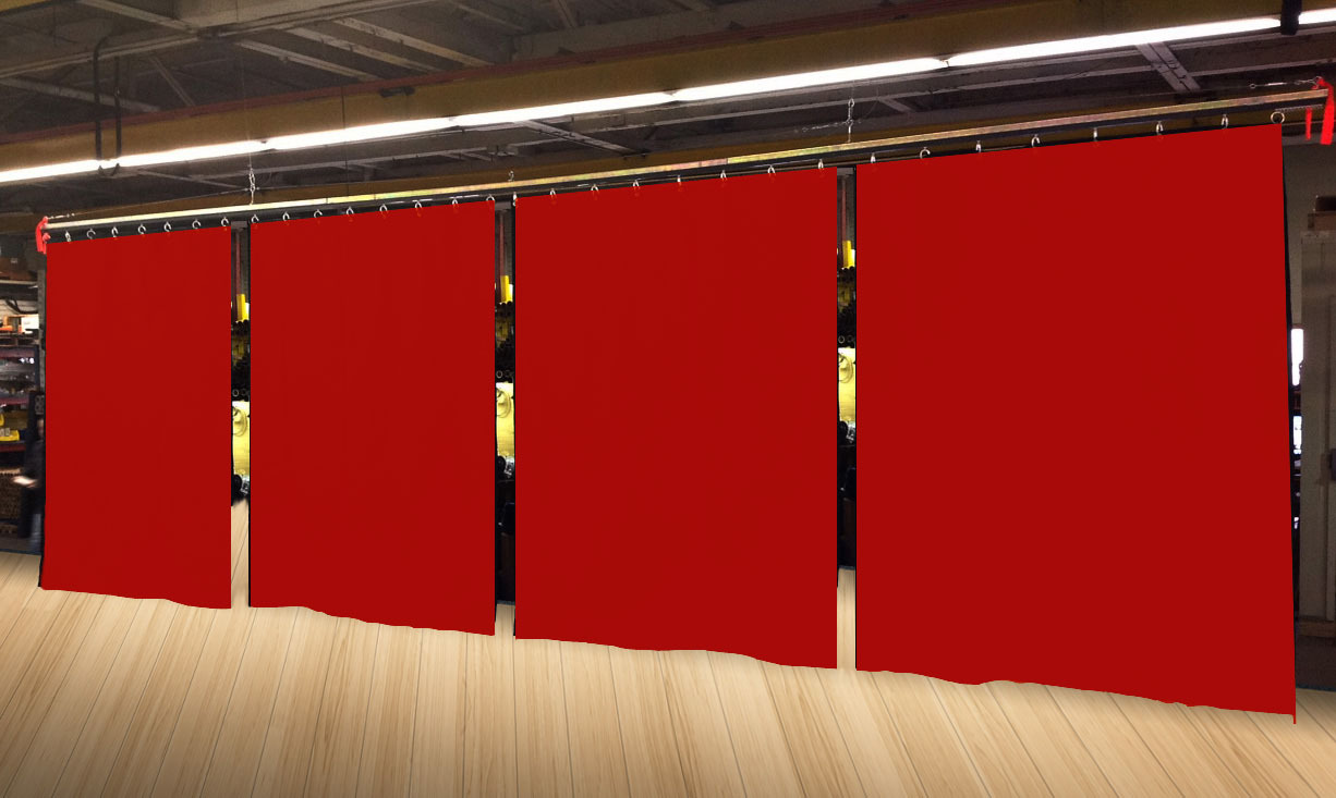 Lot of (4) Economy Red Curtain Panel/Partition 10 H x 4½ W, Non-FR