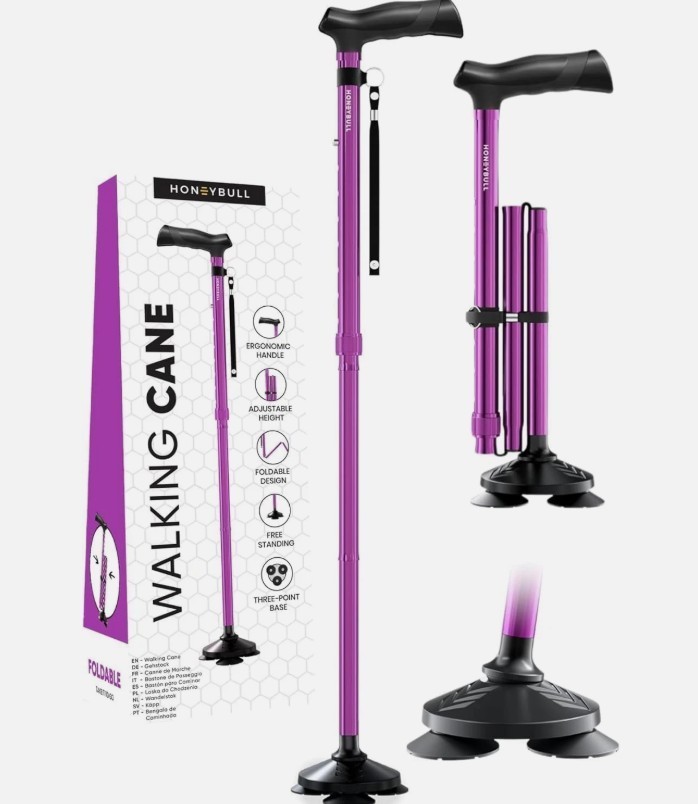 Foldable-Free Standing WALKING CANE with Pivot Tip by HONEYBULL.