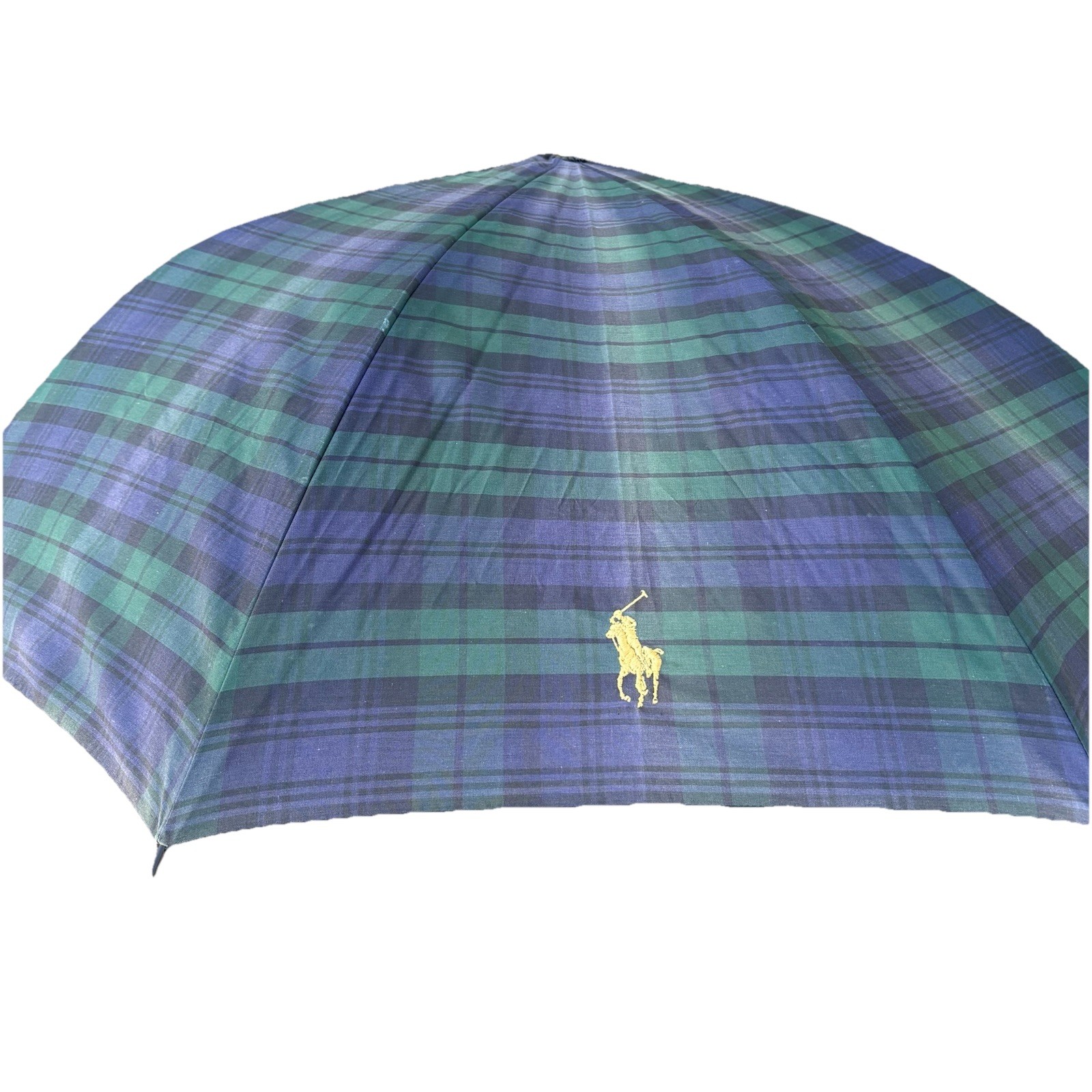 Polo Ralph Lauren Tartan Plaid Umbrella Doorman Wood Crook Hook Big Pony VTG 90s