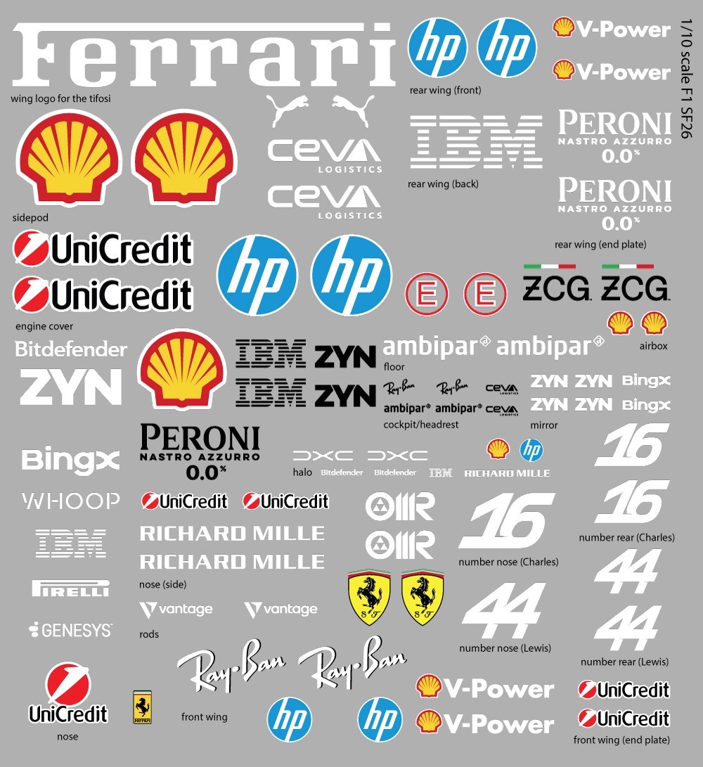1/10 Scale Scuderia Ferrari 2026 F1 SF26 RC Car Clear Vinyl Sticker Sheet