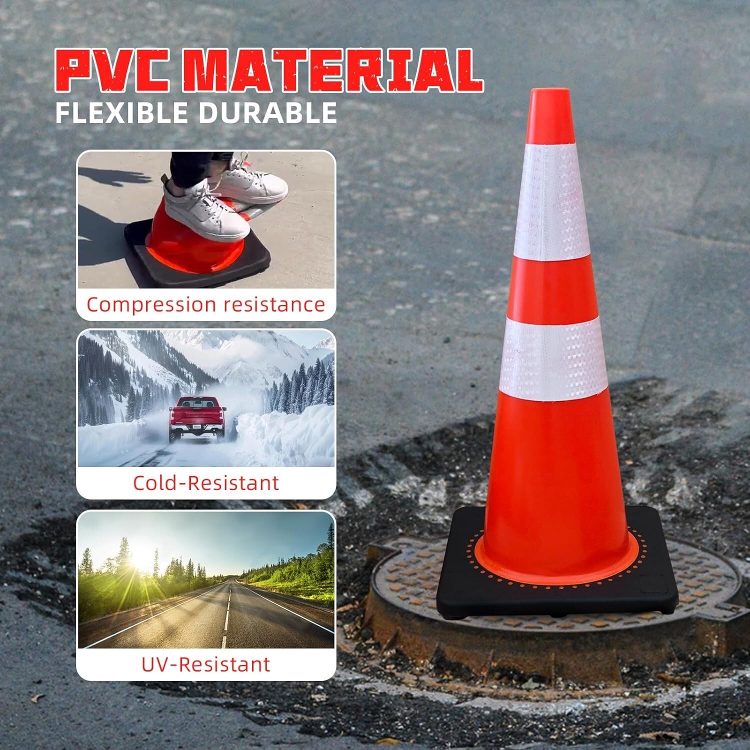 Safety Cones 8 PCS 28'' Collapsible Traffic Cones W Reflective Collars