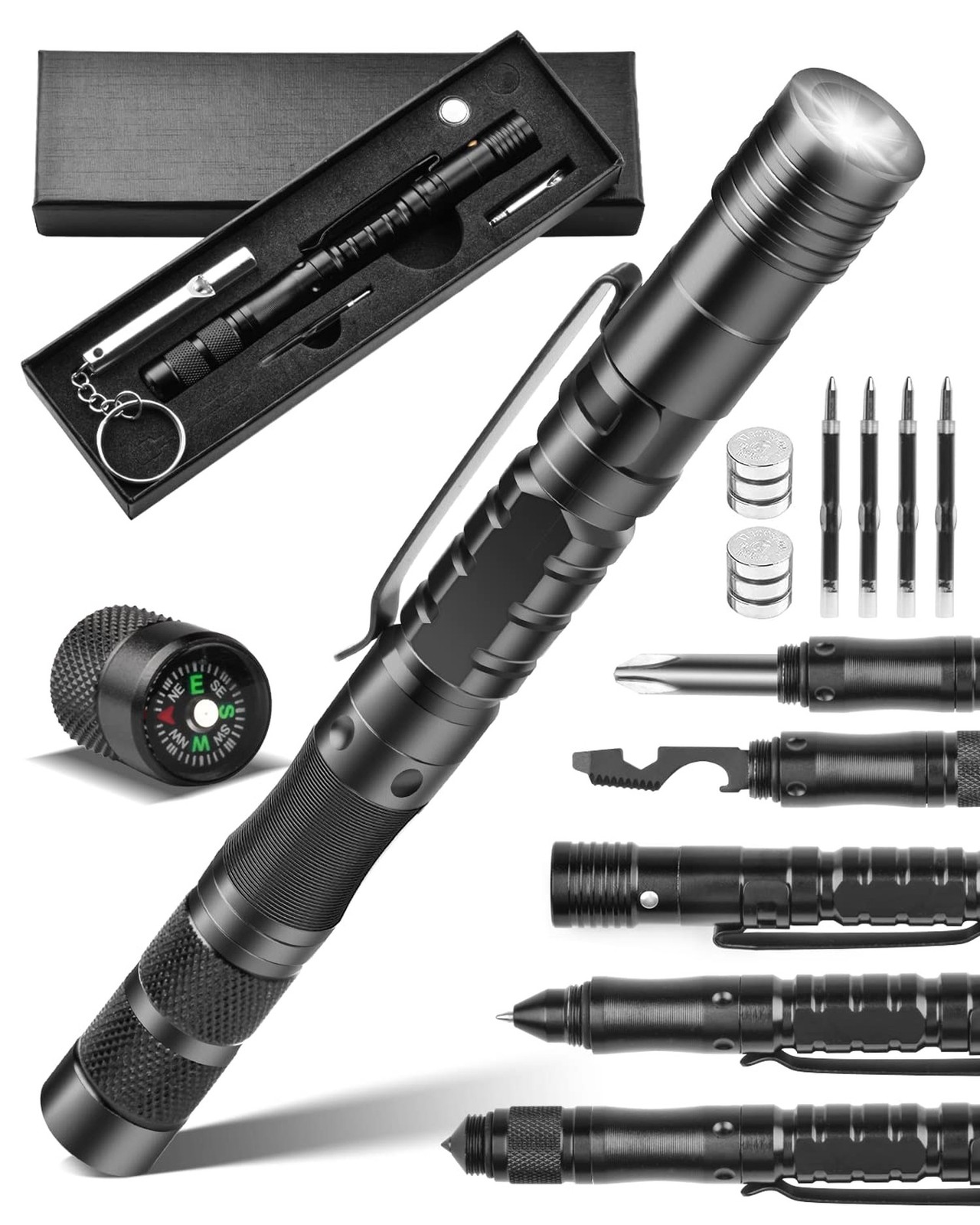 12 in 1 Tactical Pen, Self Defense Pen Multitool Gifts for Men, Stocking Stuf...