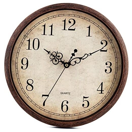 Vintage Brown Wall Clock Silent Non Ticking Quality Quartz Battery 12 Inch