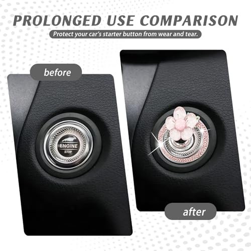 Push Start Button Cover, Flower Car Accessories, Pink Car Decor ＆ Accessories