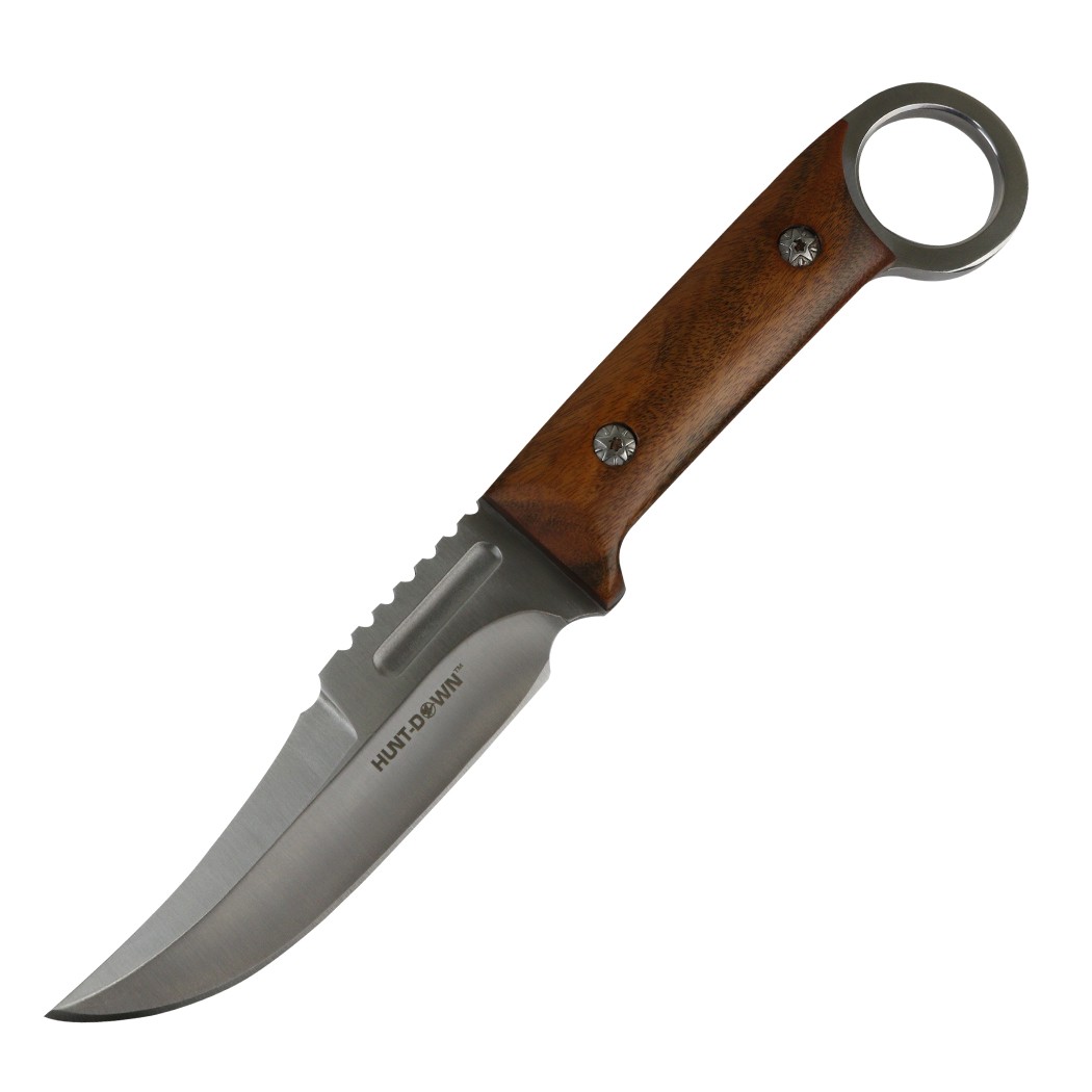 Hunt-Down 9.5"" Full Tang Hunting Knife Fixed Blade Wood Handle Stainless Steel