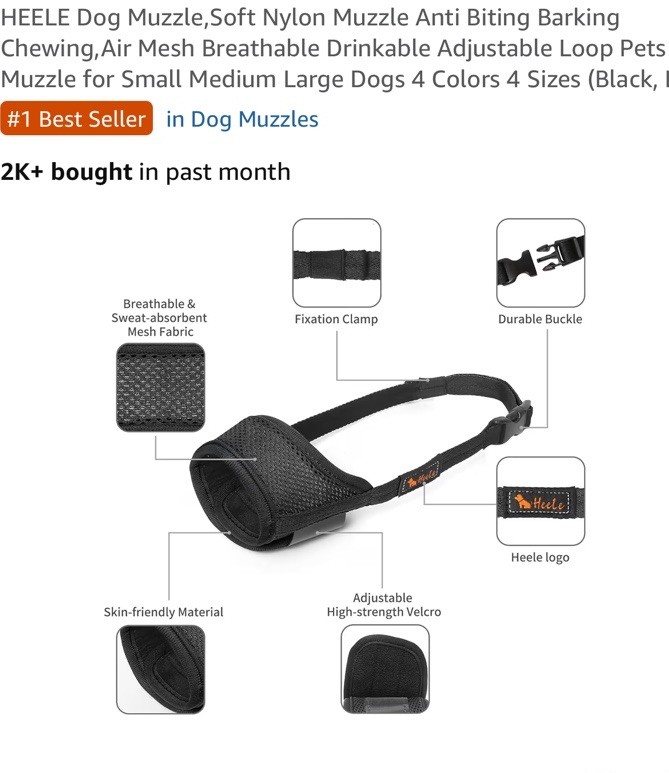 Dog Muzzle For Large Dogs Soft Nylon Breathable & Adjustable Straps