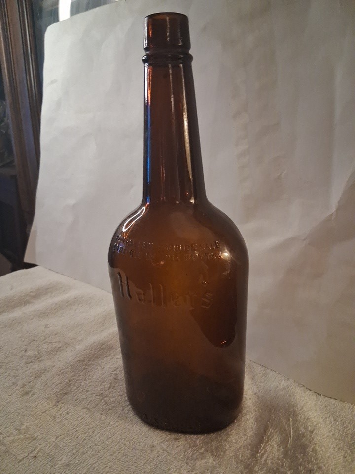 Neat VTG Amber4/5 Quart Haller's Whiskey Bottle.