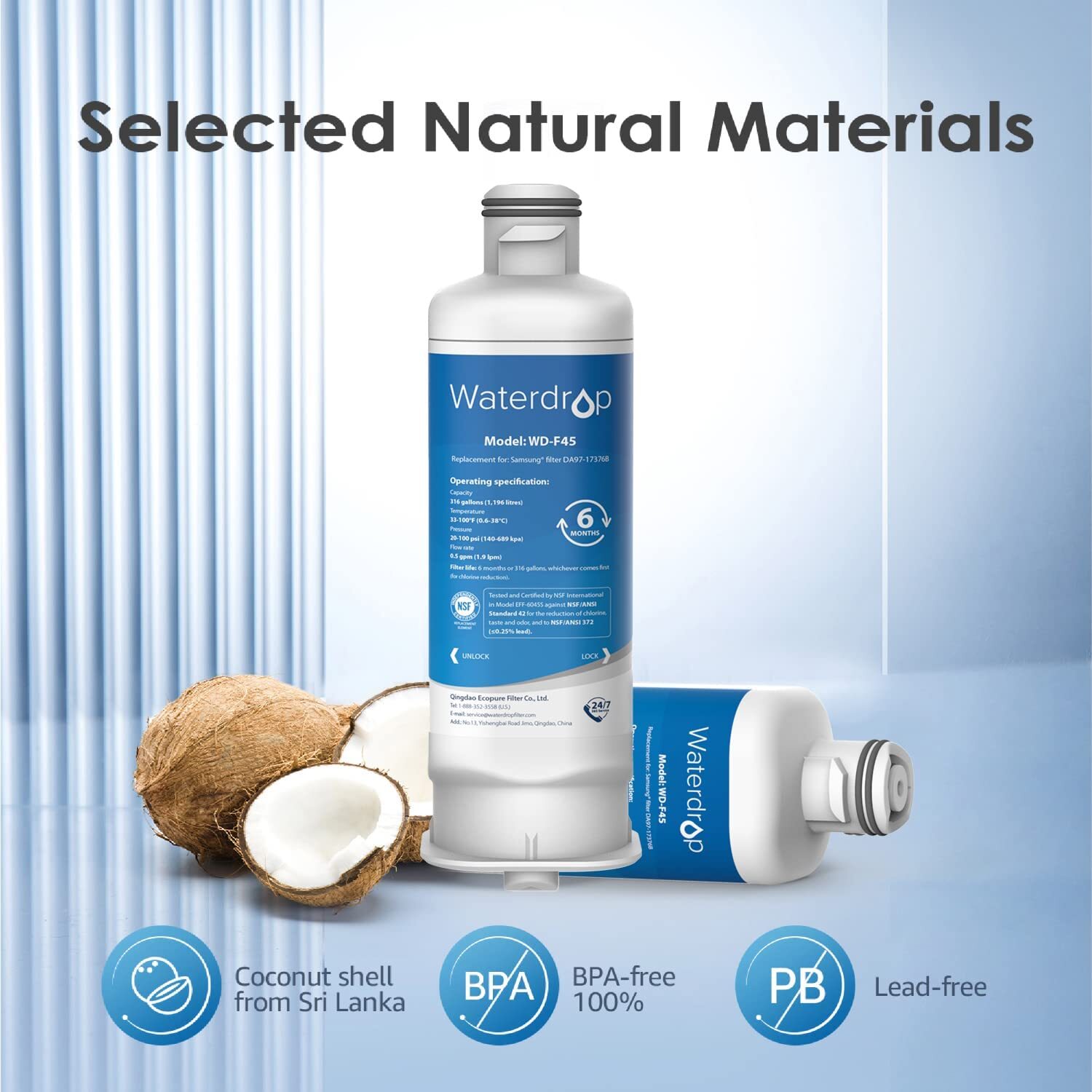 Waterdrop DA97-17376B Replacement for Samsung Refrigerator Water Filter, 4 Pack