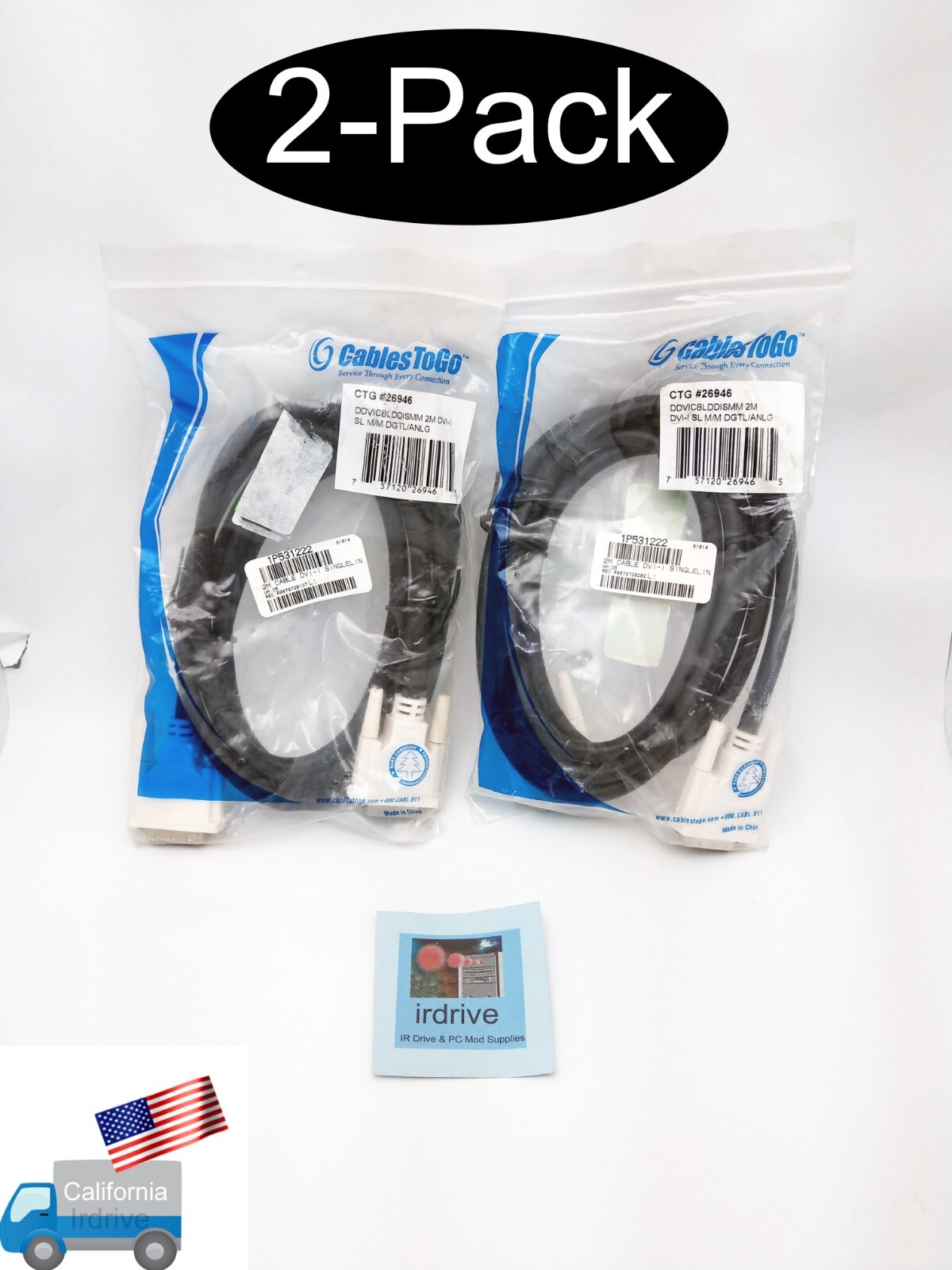 2-Pack: CableToGo CTG #26946 DVI-I Male to Male Digital PC Monitor Video Cable
