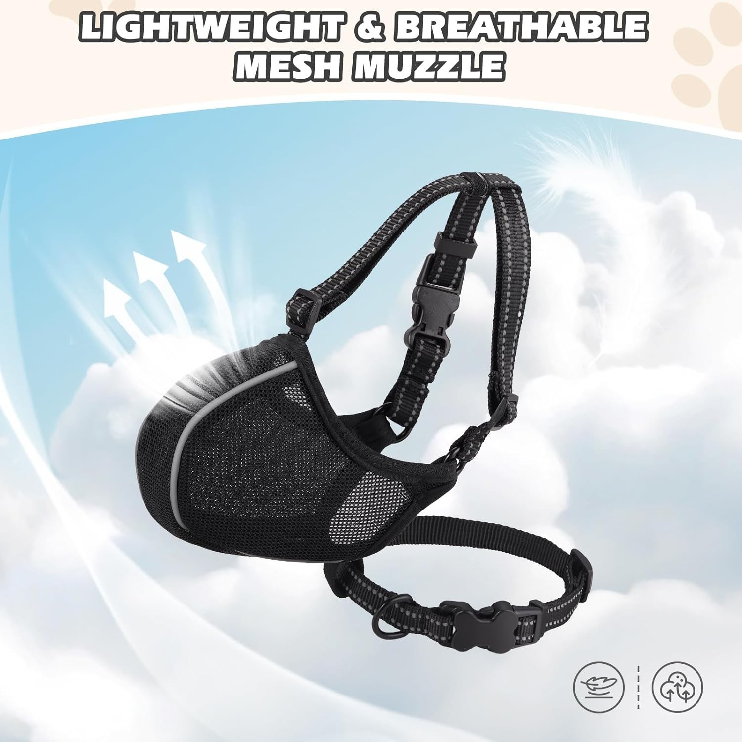 Soft Nylon Dog Muzzle with Reflective Edges - Secure Fit for Training & Grooming