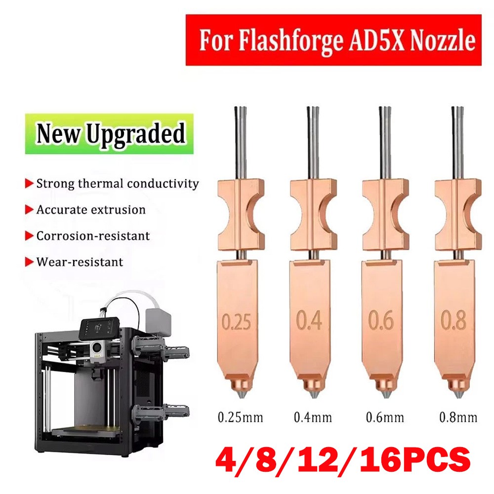 4/8/12/16Pcs 0.25-0.8mm Set For Flashforge AD5X Upgraded Harden Hotend Nozzle US