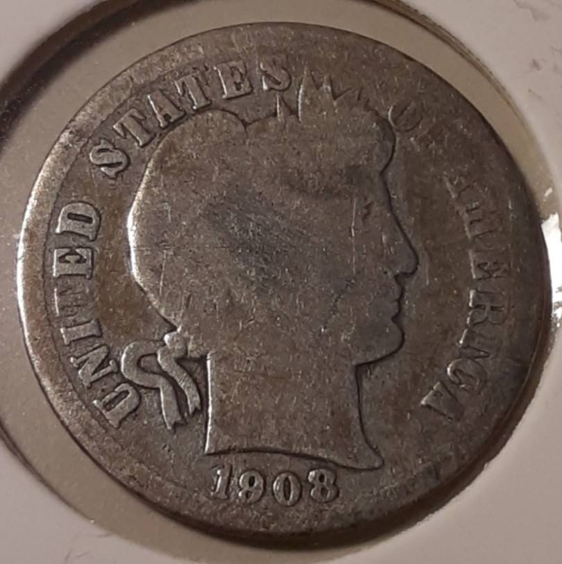 1908-D Barber Dime Denver Mint 90% Silver US 10c (#56-AFSWN4/RBY)