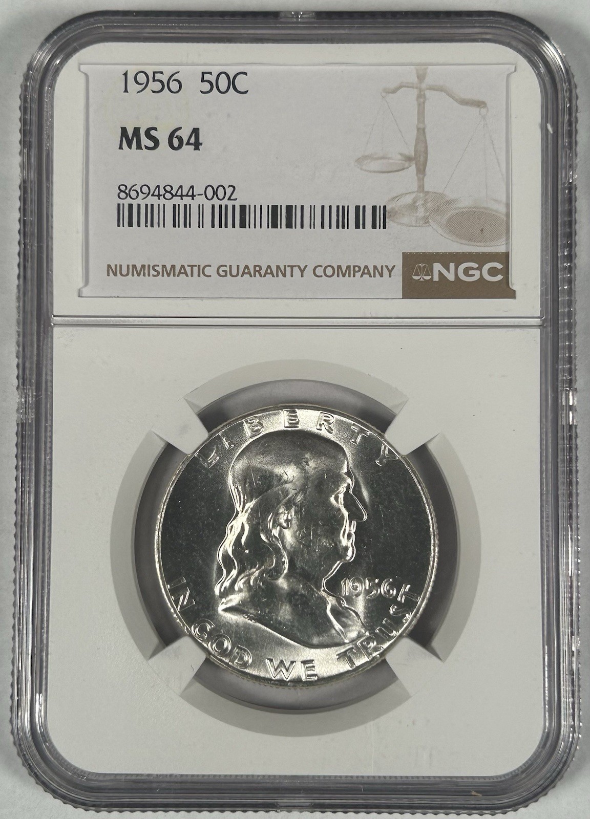 1956 Franklin Half Dollar Coin NGC MS 64