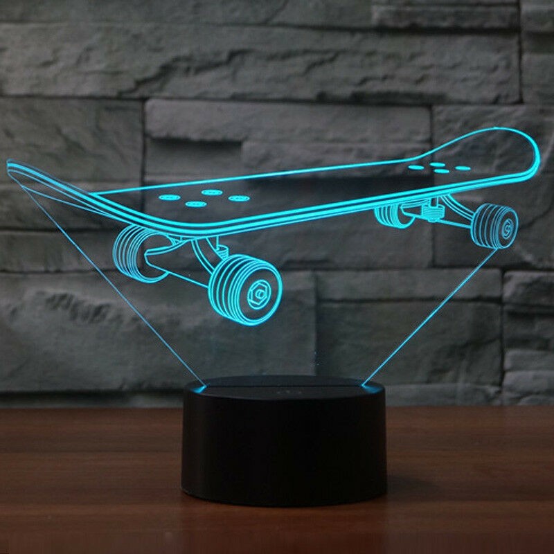 1*USB 7 Colors Changing Night Light Desk Table 3D LED illusion Skateboard Lamp