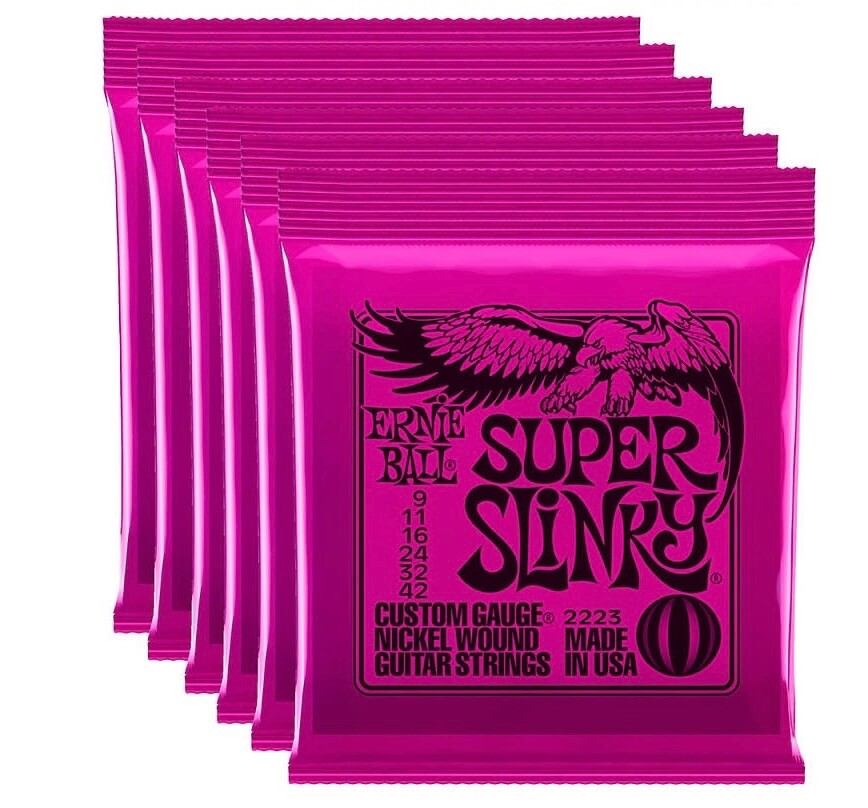 Lot of 6 - Ernie Ball Super Slinky Electric Guitar Strings, 9 - 42, 2223 - New