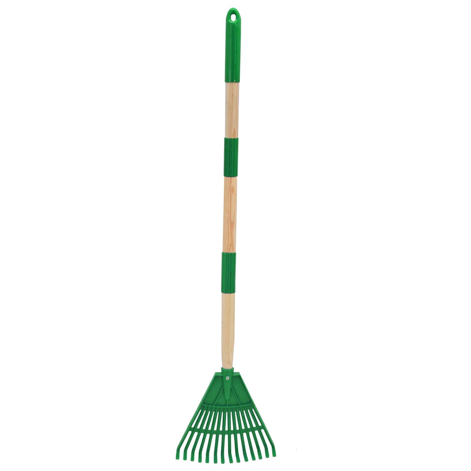 Green Kids Leaf Rake 3Section Adjustable Handle Lightweight Small Tool