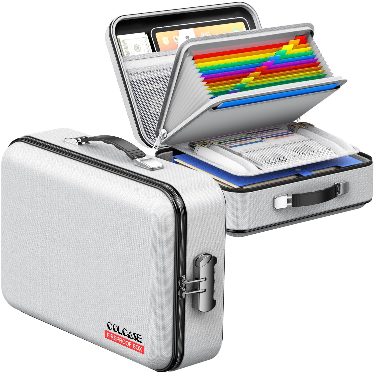 COLCASE Fireproof Document Box, Hard Case 15 x 11 x 5 inches, Gray