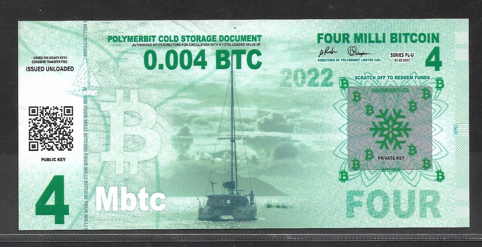 Polymerbit 0.004 BTC Bitcoin Concept Note - Crypto Whale / Low Serial A000410