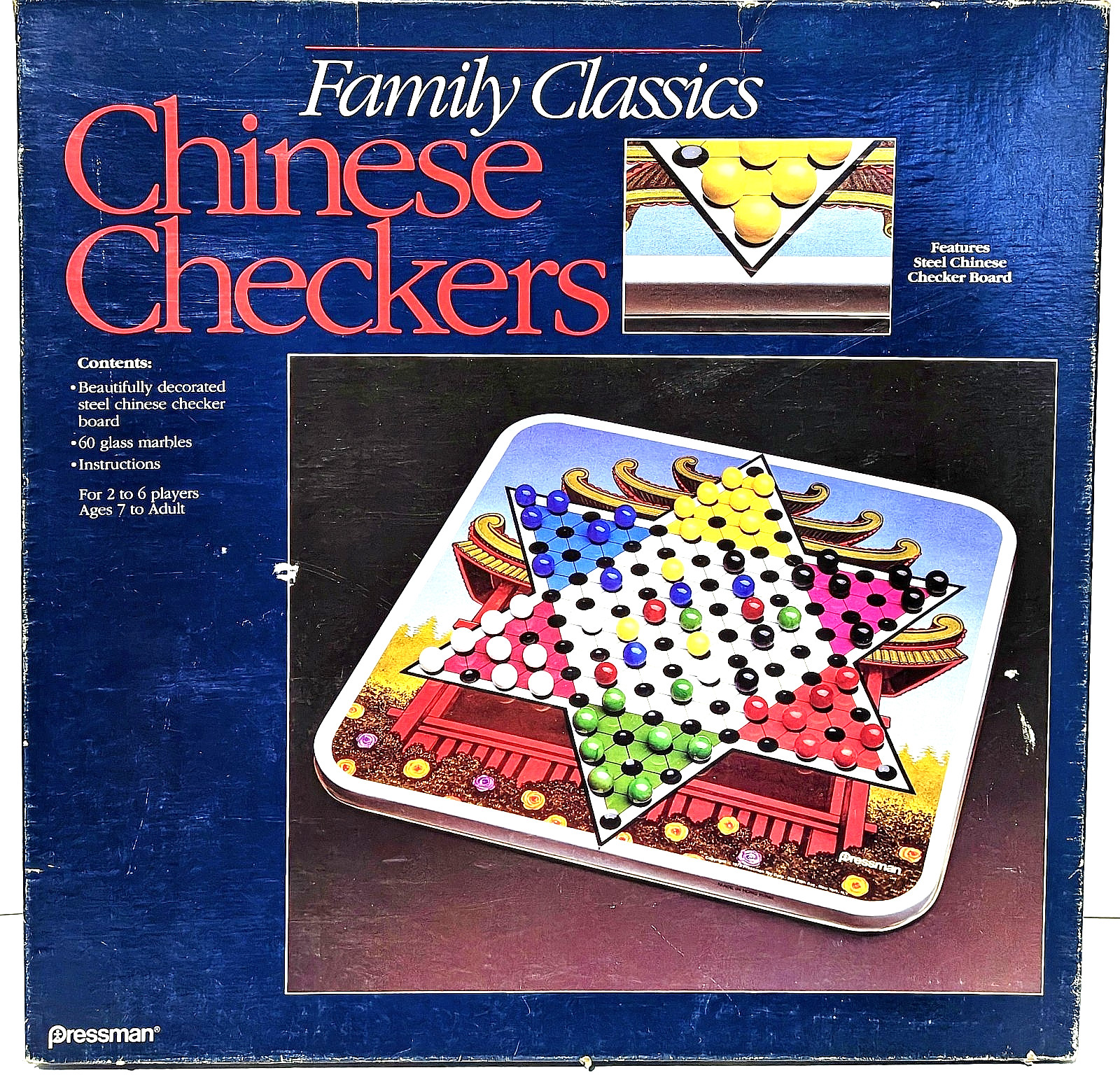 Chinese Checkers - Pressman - Steel Board Glass Marbles- Complete - 1991