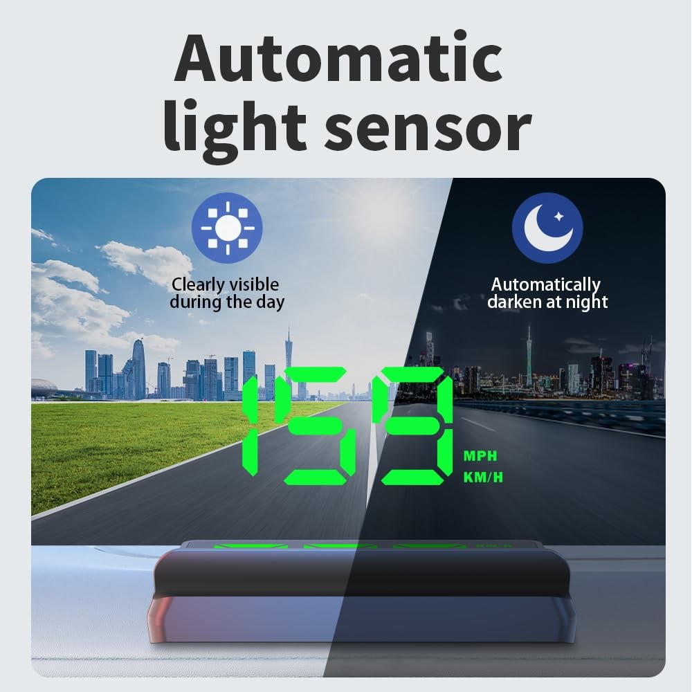 W2 White Head Up Display for Car Large Font Speed Projection, Auto Light Sensor