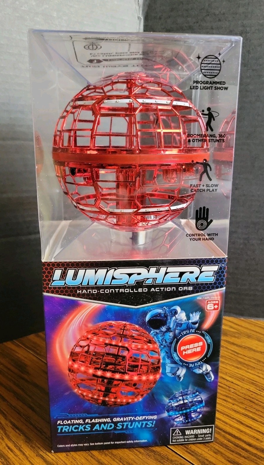 NEW Lumisphere Hand-controlled Action Orb LED Lights Red UFO Drone Flying Ball