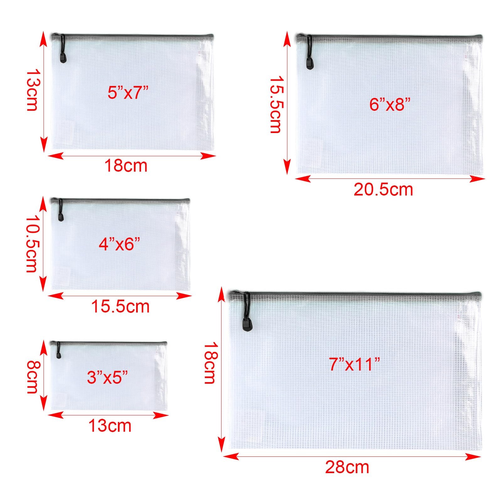 Multicolor Plastic Mesh Zipper Pouch Zip File Folder Bag 6x8 Inch 24 PCS
