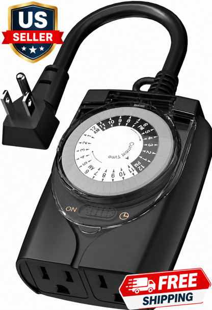 Outdoor Timer Outlet Waterproof 24Hr Mechanical Light Timer 2 Grounded Outlets
