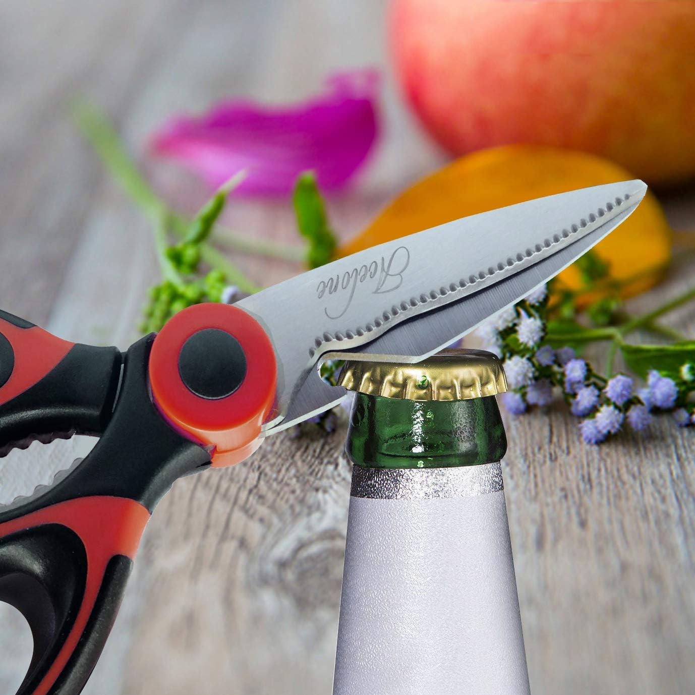 Kitchen Shears, Acelone Premium Heavy Duty Shears Ultra Sharp Red Black