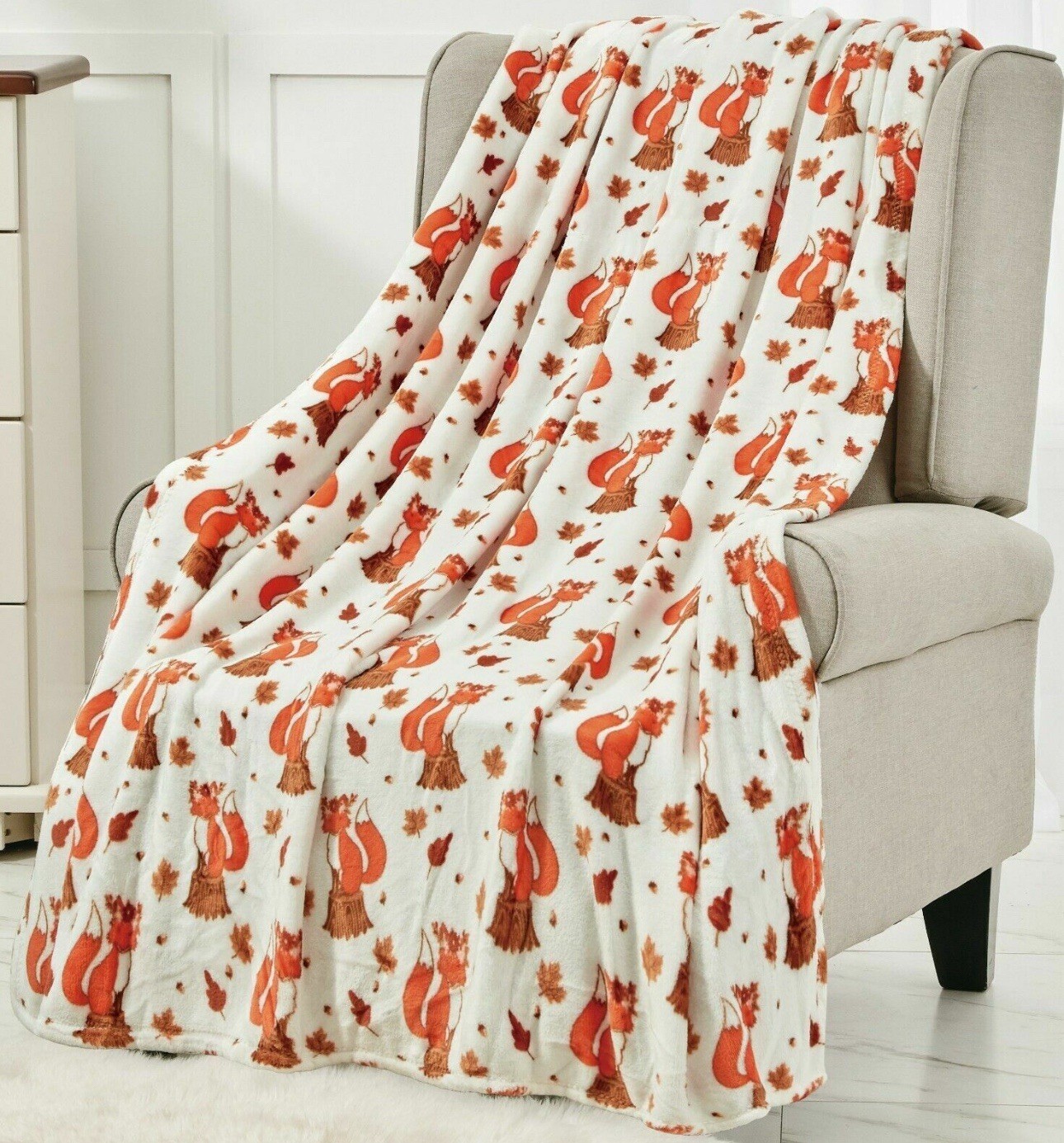 Printed Throw Blanket Soft Plush Fun Fall Vixen Fox Sofa Decor 50"x60"