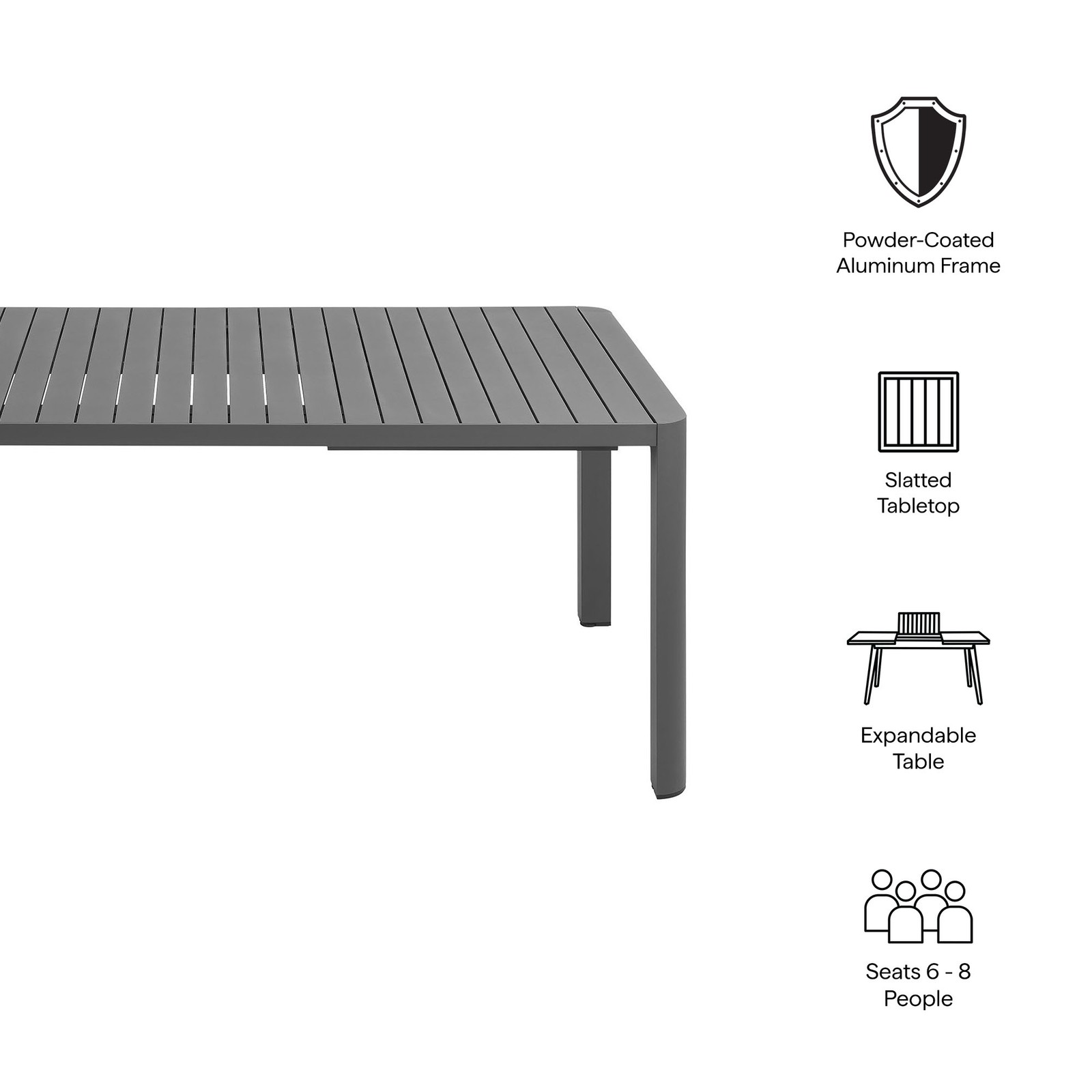 Tahoe Aluminum Extendable Dining Table in Gray