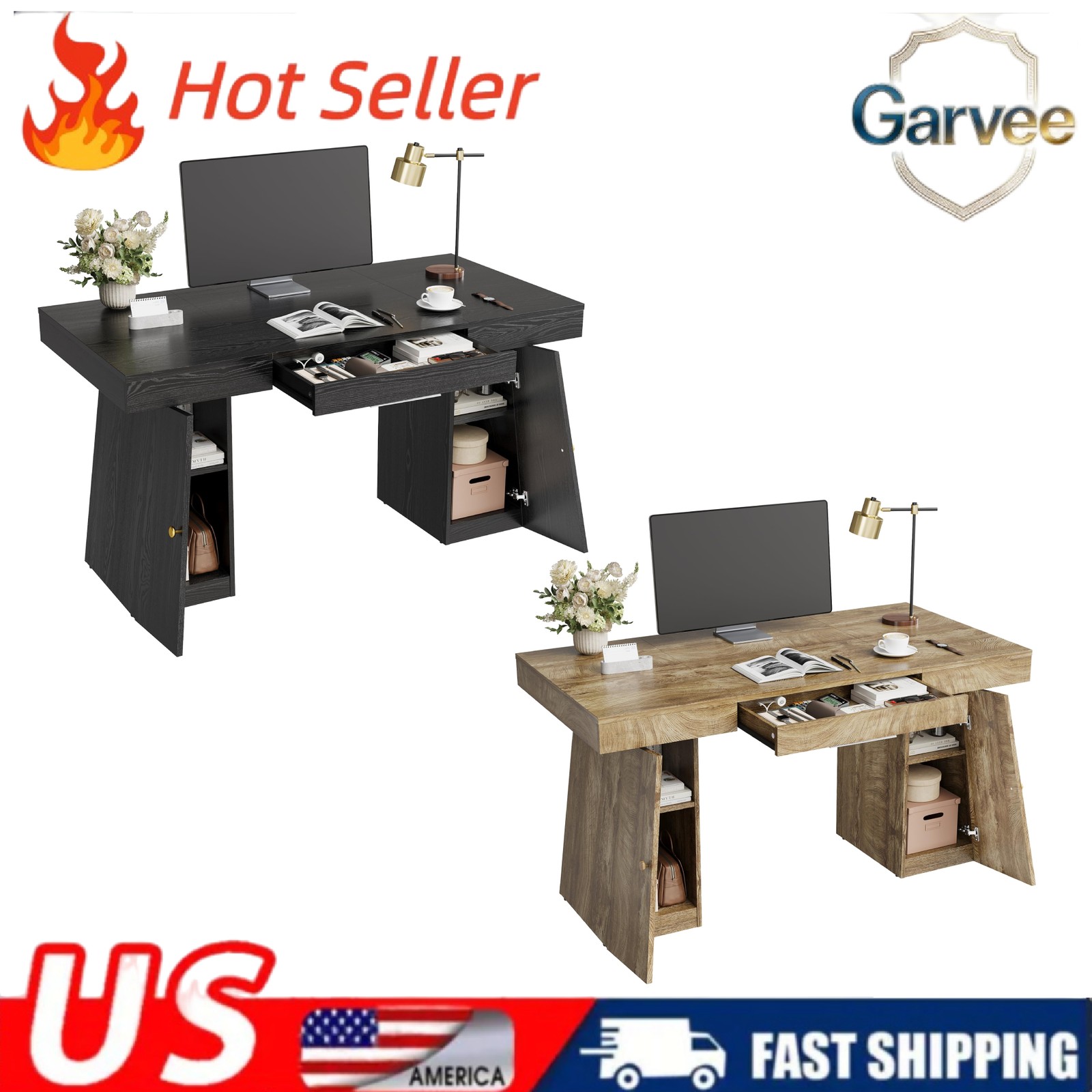 Study Desk 55x27.5 with Shelves and Drawers for Home Office Gaming