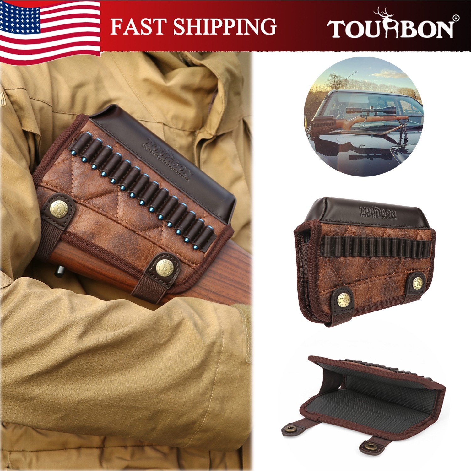 Tourbon Cheek Rest Comb Riser .22LR Cal Rifle Ammo Holder Padded PU& Leather US
