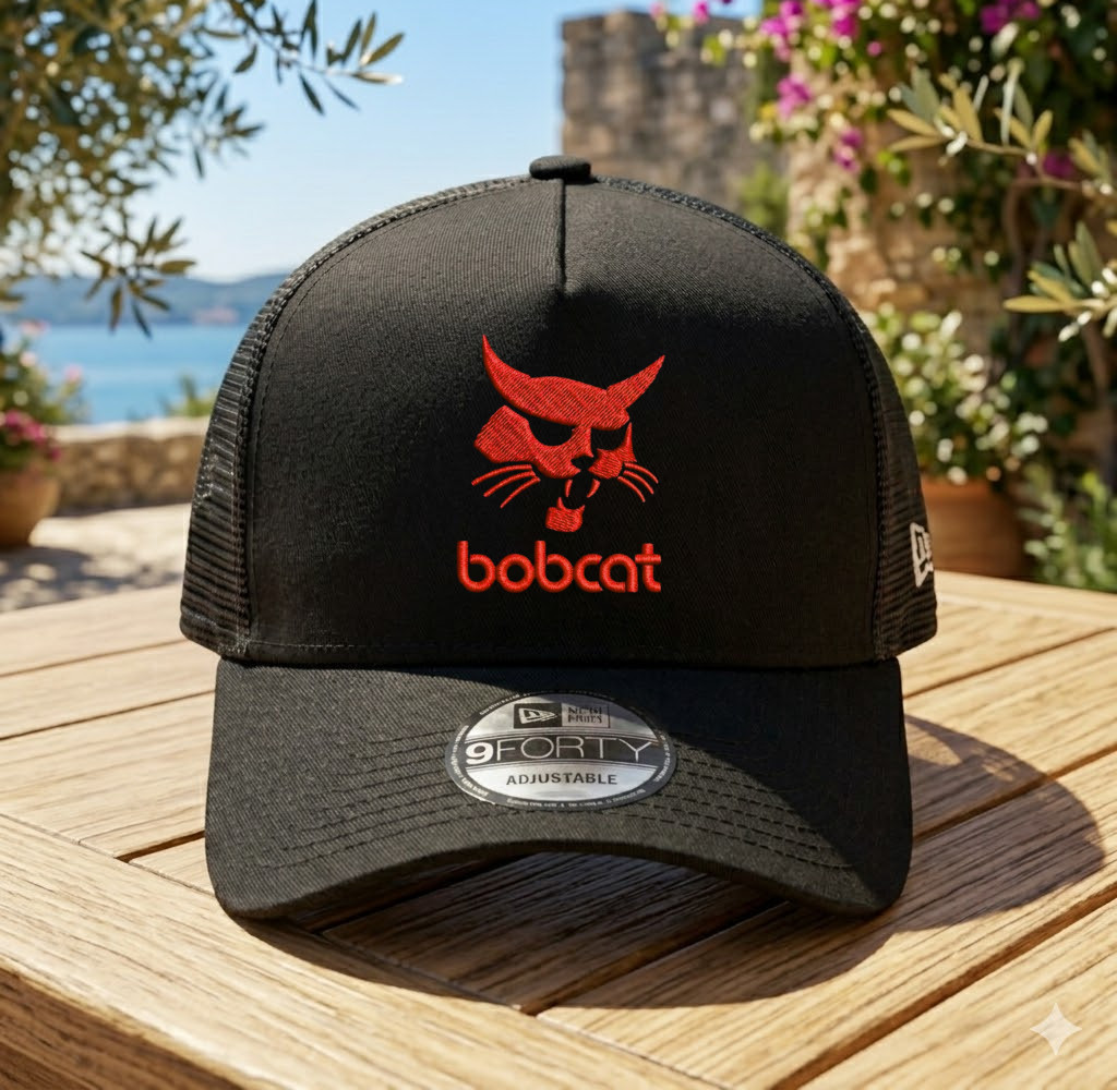 Bobcat Logo Embroidered Trucker Hat Black Mesh Adjustable Cap