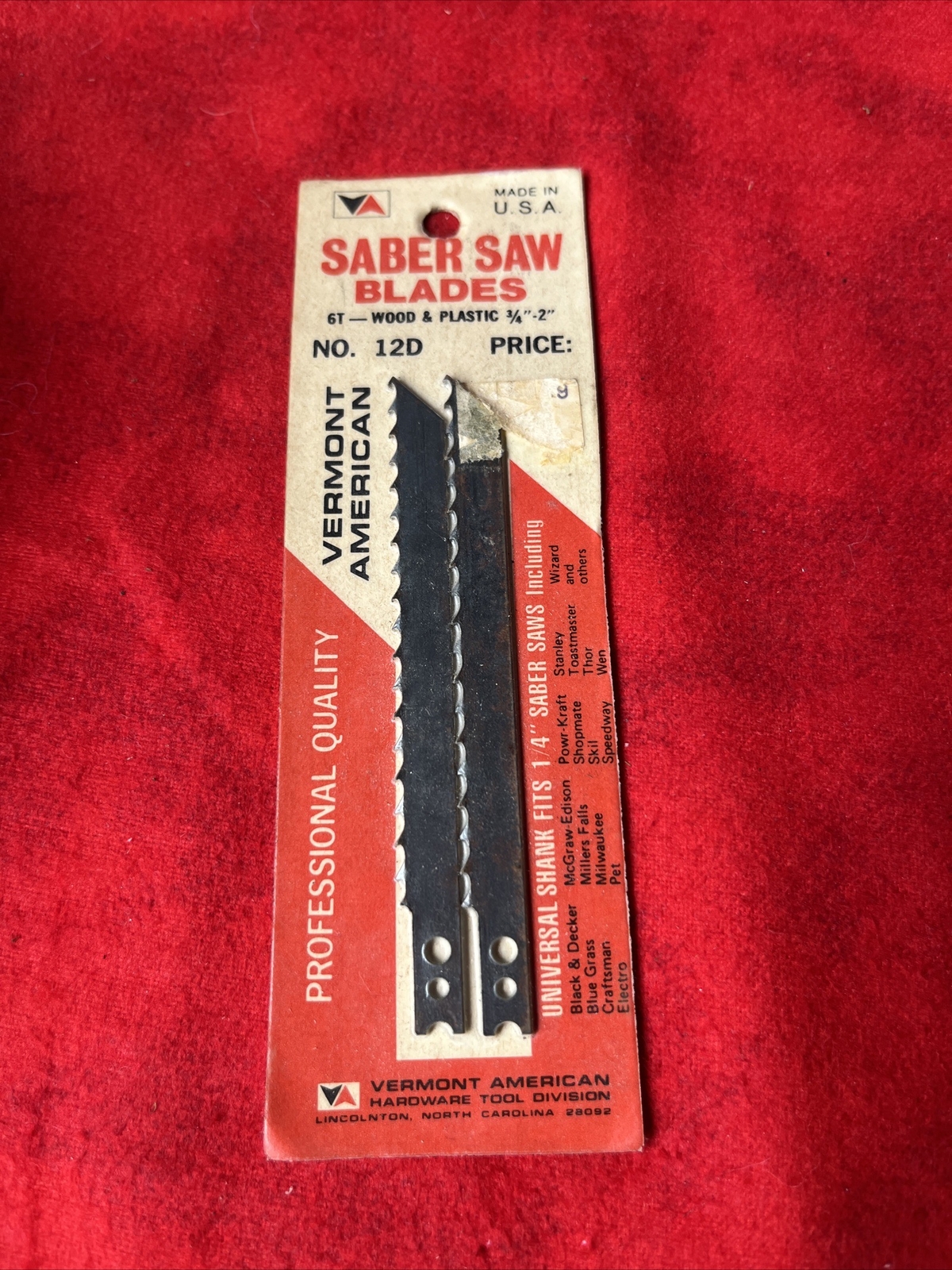 Vintage Vermont American 12D SABER SAW BLADES 1/4" - PACK OF 2 - NEW  (t74)
