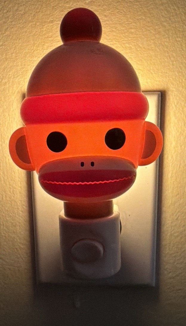 Plastic Patch Sock Monkey Night Light w/ Bulb Tested & Working