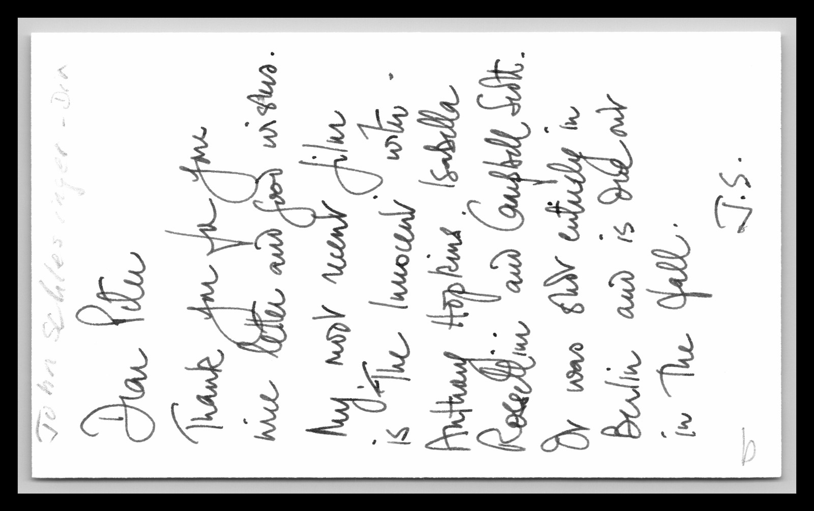 John Schlesinger -Director- 3x5 Written Note On Card - Signed 2x -Autograph