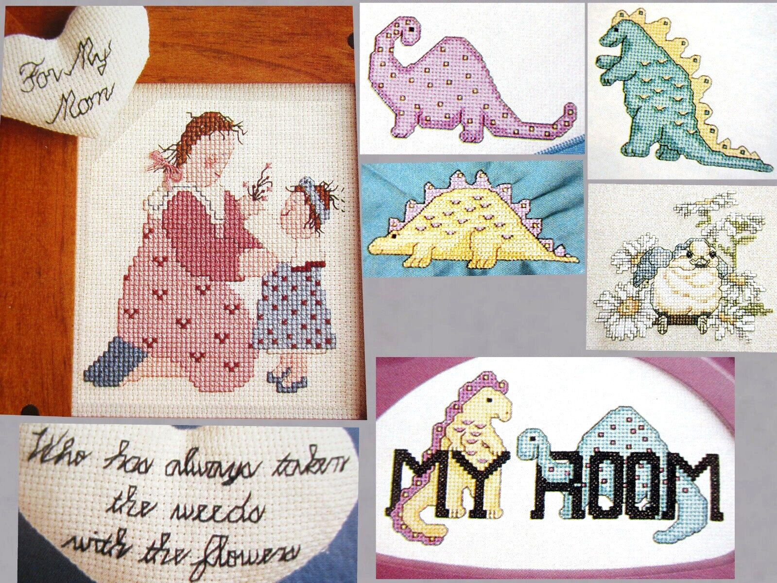 Mom Takes Weeds With Flowers Dinosaur Pals Baby Bluebird CROSS STITCH PATTERNS